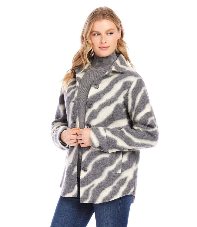 Karen Kane Cream And Gray Brushed Shirt Jacket Karen Kane