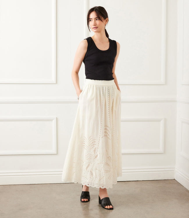 Karen Kane Cream Cutout Embroidery Midi Skirt Karen Kane