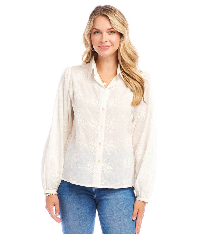 Karen Kane Cream Embellished Puff Sleeve Shirt Karen Kane