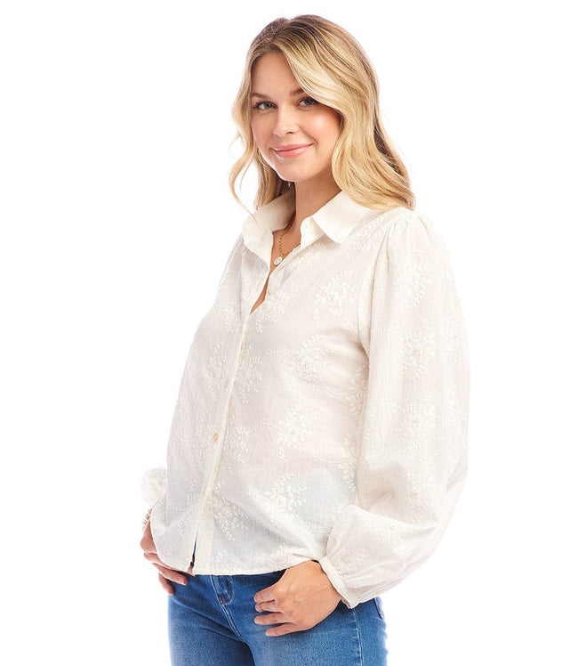 Karen Kane Cream Embellished Puff Sleeve Shirt Karen Kane