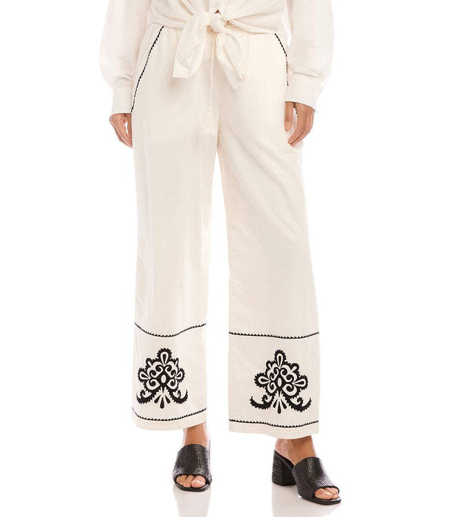 Karen Kane Cream Embroidered Drawstring Ankle Pants Karen Kane
