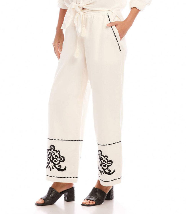 Karen Kane Cream Embroidered Drawstring Ankle Pants Karen Kane