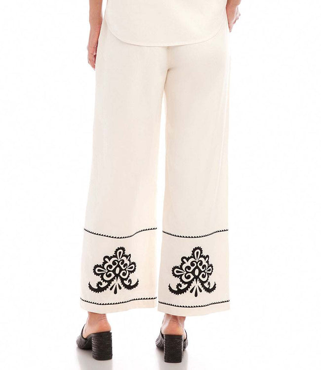 Karen Kane Cream Embroidered Drawstring Ankle Pants Karen Kane