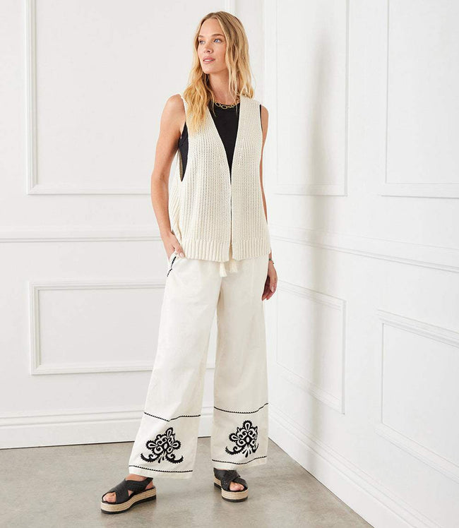 karen kane Cream Embroidered Drawstring Ankle Pants Karen Kane