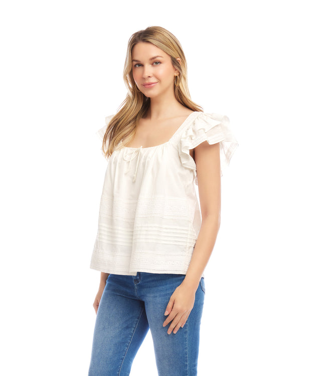 Karen Kane Cream Embroidered Ruffle Sleeve Blouse Karen Kane