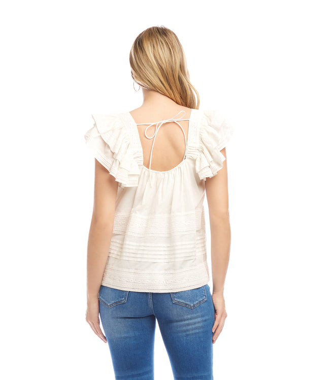 Karen Kane Cream Embroidered Ruffle Sleeve Blouse Karen Kane