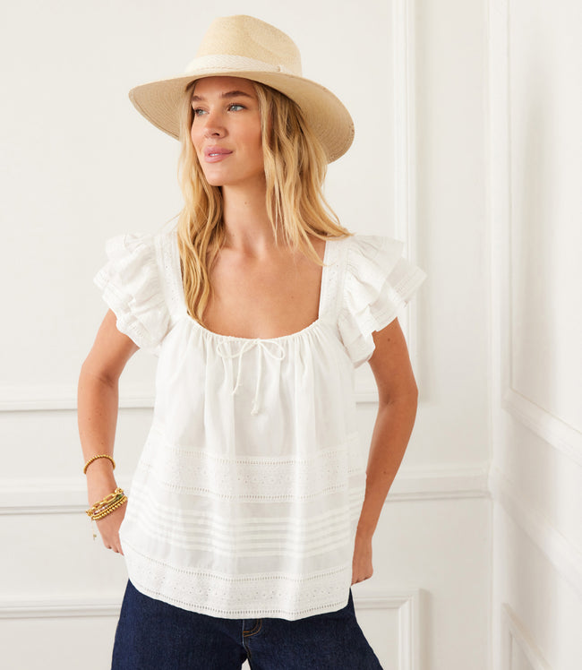 karen kane Cream Embroidered Ruffle Sleeve Blouse Karen Kane