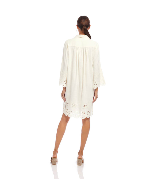 Karen Kane Cream Flare Sleeve Cutout Embroidered Shirtdress Karen Kane