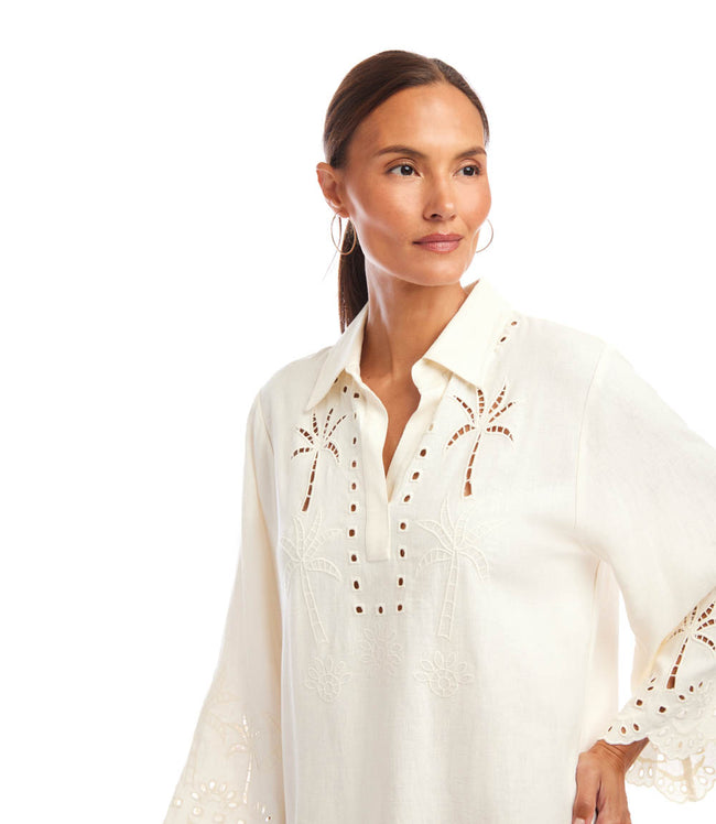 Karen Kane Cream Flare Sleeve Cutout Embroidered Shirtdress Karen Kane