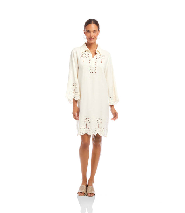 karen kane Cream Flare Sleeve Cutout Embroidered Shirtdress Karen Kane