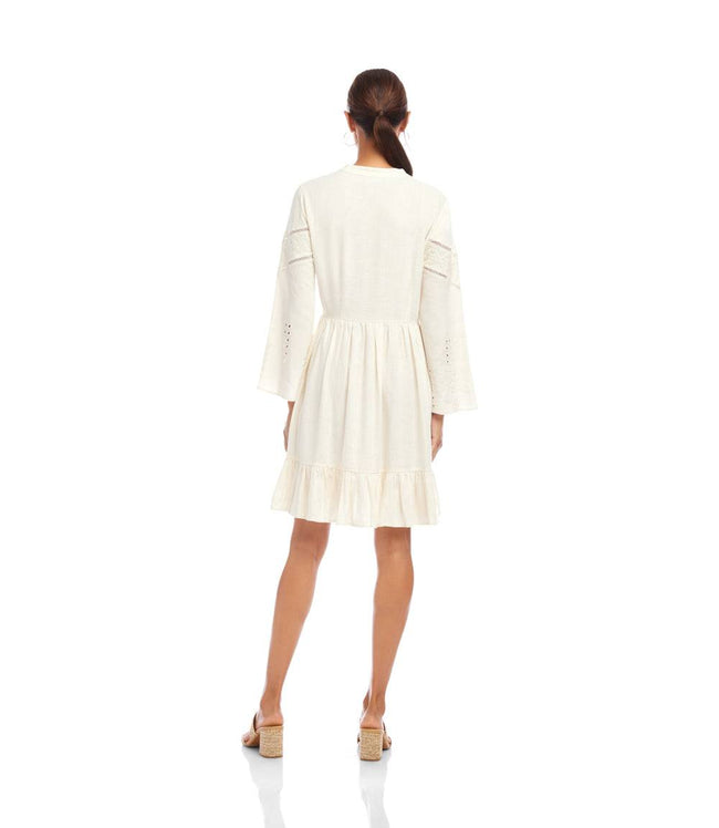 Karen Kane Cream Flare Sleeve Embroidered Tiered Dress Karen Kane
