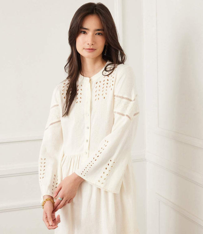karen kane Cream Flare Sleeve Embroidered Tiered Dress Karen Kane