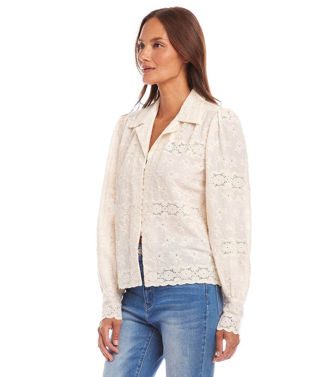 Karen Kane Cream Long Sleeve Embroidered Blouse Karen Kane