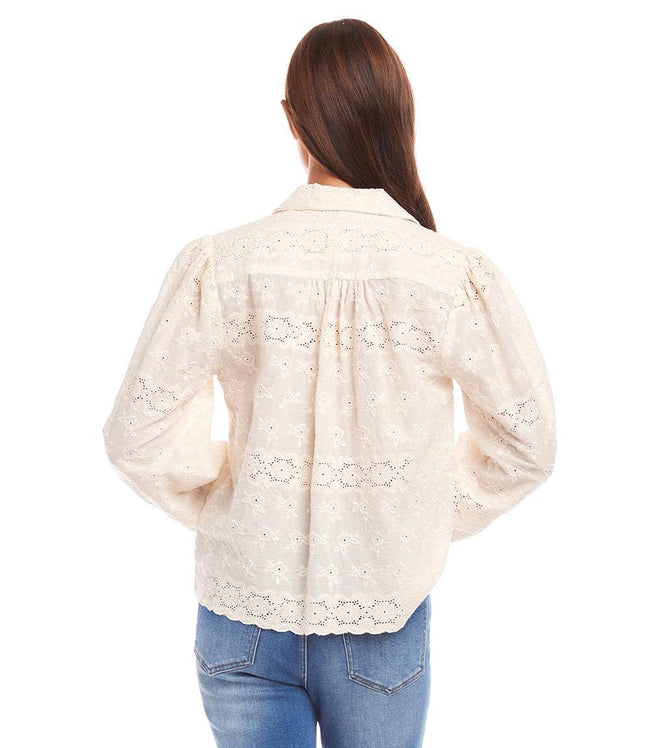 Karen Kane Cream Long Sleeve Embroidered Blouse Karen Kane
