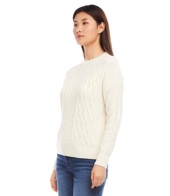 Karen Kane Cream Petite Size Cable Knit Sweater Karen Kane