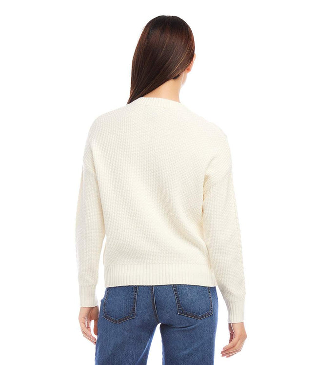 Karen Kane Cream Petite Size Cable Knit Sweater Karen Kane