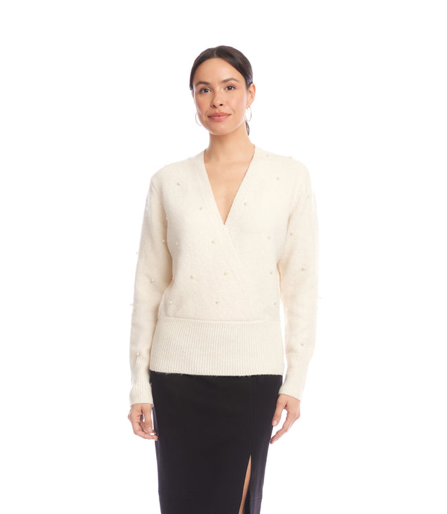 Karen Kane Cream Petite Size Pearl Wrap Sweater Karen Kane