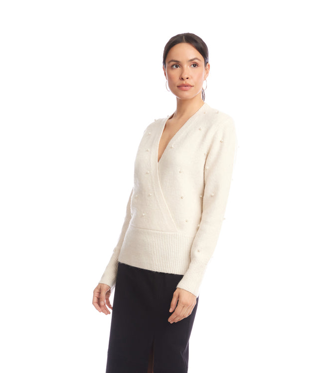 Karen Kane Cream Petite Size Pearl Wrap Sweater Karen Kane