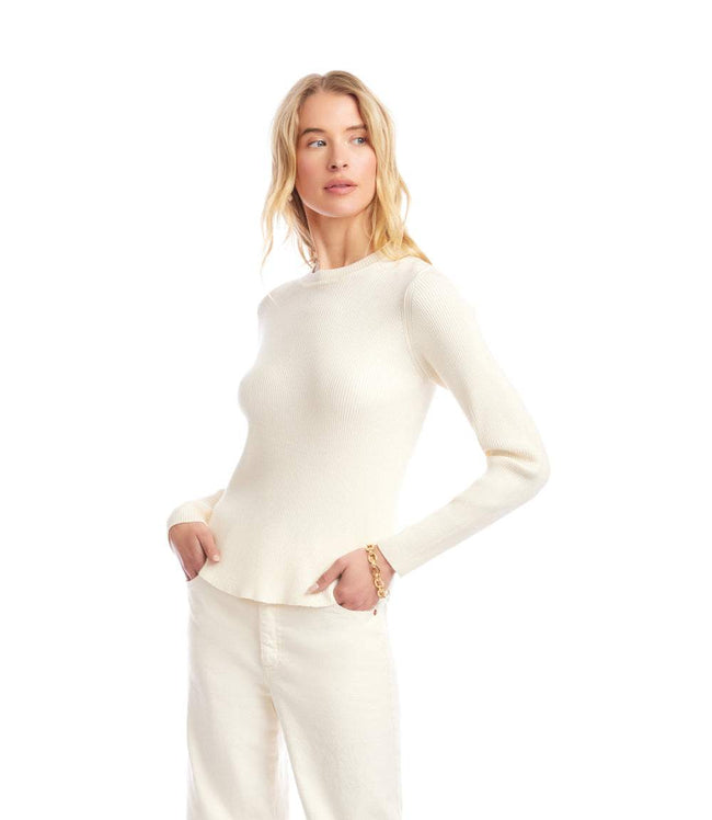 Karen Kane Cream Ribbed Crewneck Sweater Karen Kane