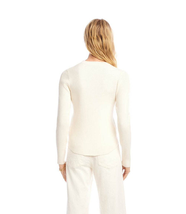 Karen Kane Cream Ribbed Crewneck Sweater Karen Kane