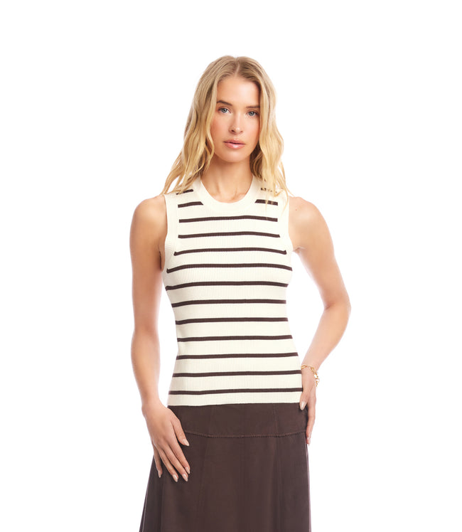 Karen Kane Cream Ribbed Stripe Sweater Tank Karen Kane