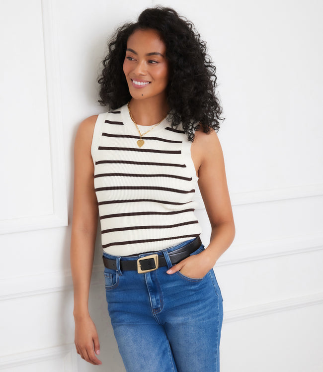 karen kane Cream Ribbed Stripe Sweater Tank Karen Kane