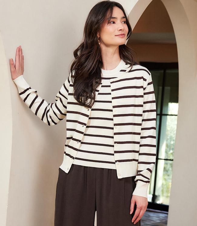 Karen Kane Cream Stripe Cardigan Sweater Karen Kane