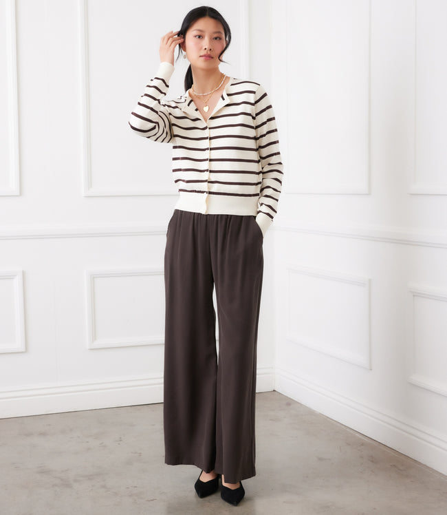 Karen Kane Cream Stripe Cardigan Sweater Karen Kane