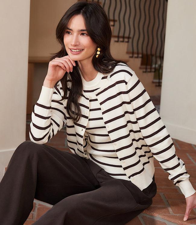 karen kane Cream Stripe Cardigan Sweater Karen Kane
