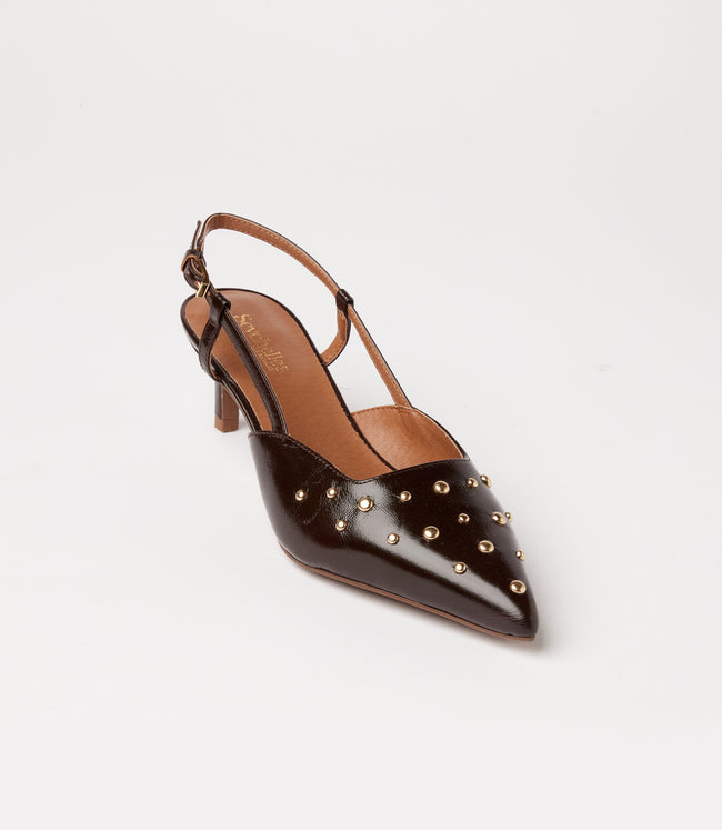 Karen Kane Dark Brown Seychelles Crawford Studded Slingback Heels Karen Kane