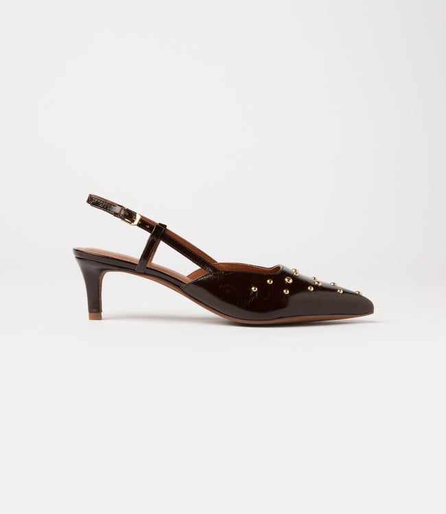 Karen Kane Dark Brown Seychelles Crawford Studded Slingback Heels Karen Kane
