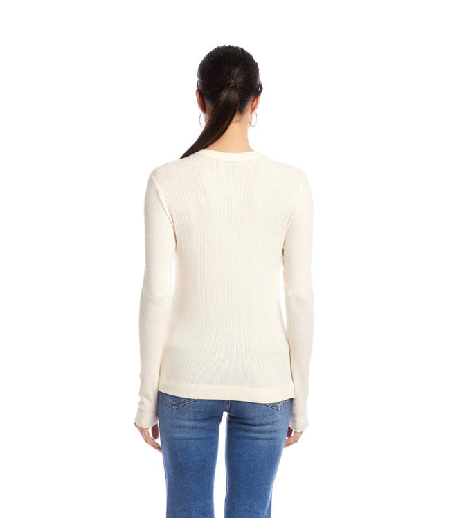 Karen Kane Dark Cream Long Sleeve Ribbed Crewneck Top Karen Kane