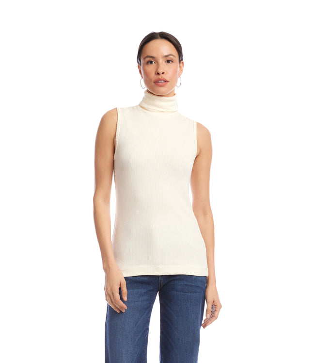 Karen Kane Dark Cream Ribbed Turtleneck Tank Karen Kane