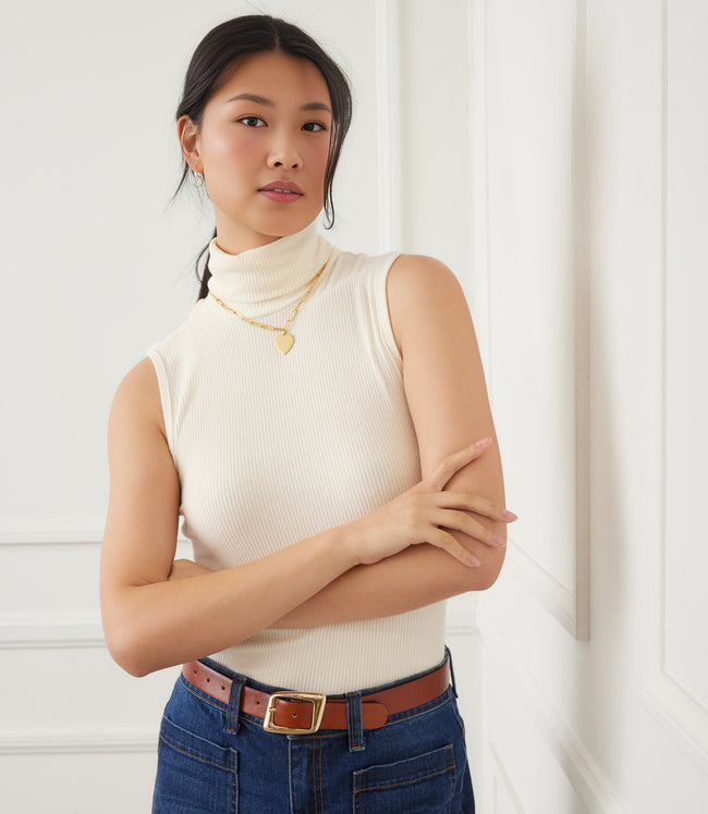 karen kane Dark Cream Ribbed Turtleneck Tank Karen Kane