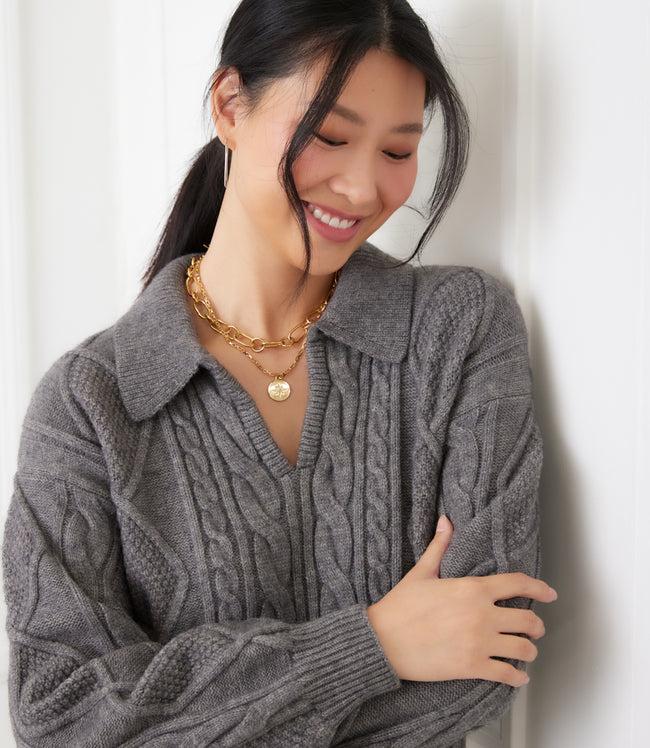 Karen Kane Dark Gray Cable Knit Sweater Dress Karen Kane