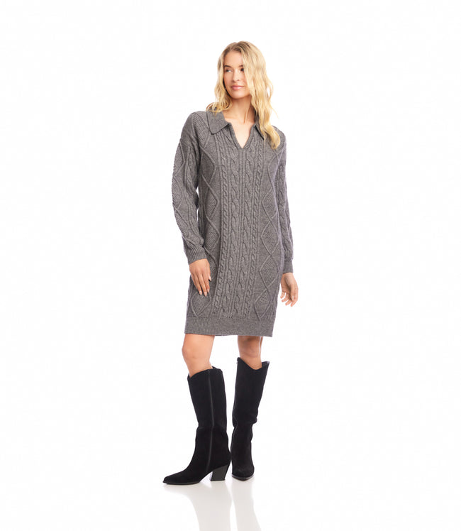Karen Kane Dark Gray Cable Knit Sweater Dress Karen Kane