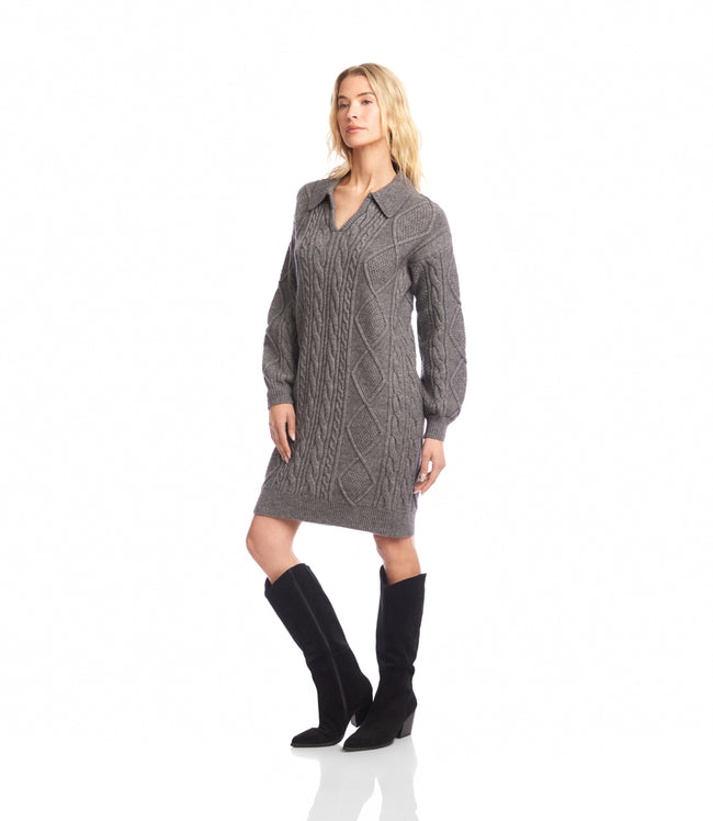 Karen Kane Dark Gray Cable Knit Sweater Dress Karen Kane