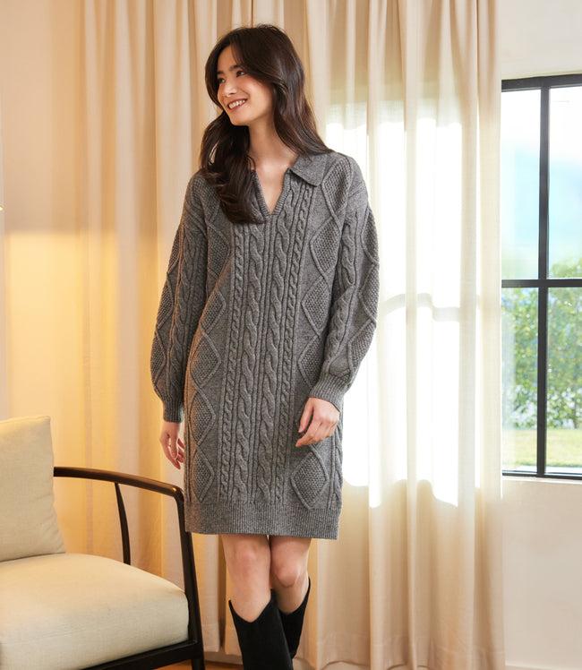 karen kane Dark Gray Cable Knit Sweater Dress Karen Kane