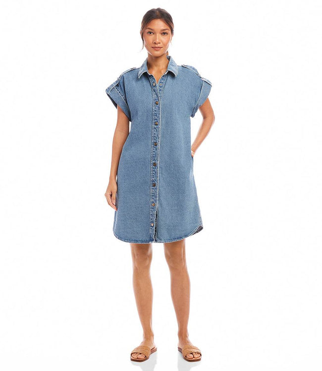 Karen Kane Denim Cap Sleeve Denim Shirtdress Karen Kane