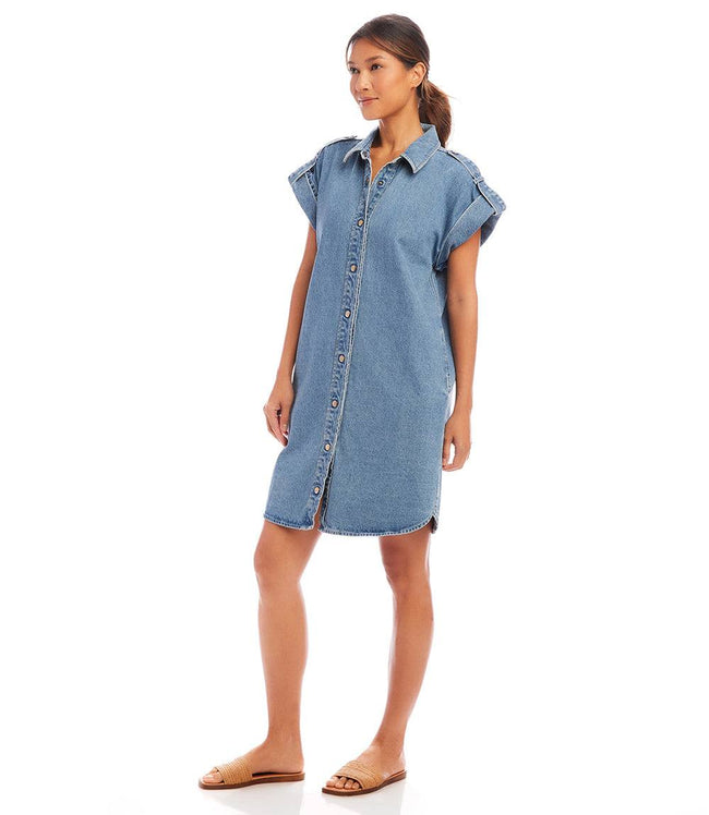 Karen Kane Denim Cap Sleeve Denim Shirtdress Karen Kane
