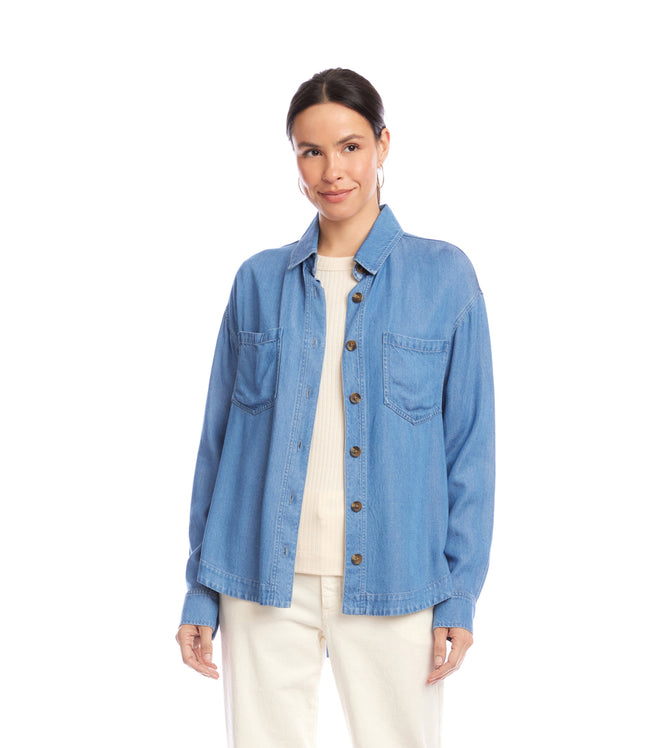 Karen Kane Denim Long Sleeve Soft Denim Shirt Jacket Karen Kane