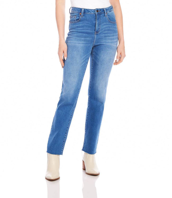Karen Kane Denim Petite Size Raw Hem Straight Jeans Karen Kane