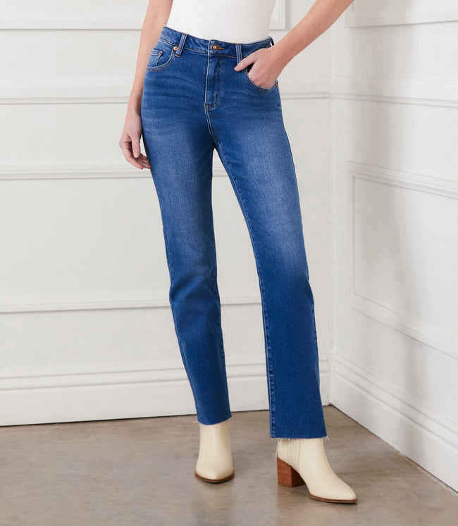 karen kane Denim Petite Size Raw Hem Straight Jeans Karen Kane