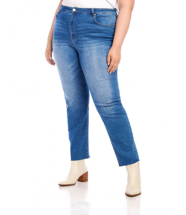 Karen Kane Denim Plus Size Raw Hem Straight Jeans Karen Kane