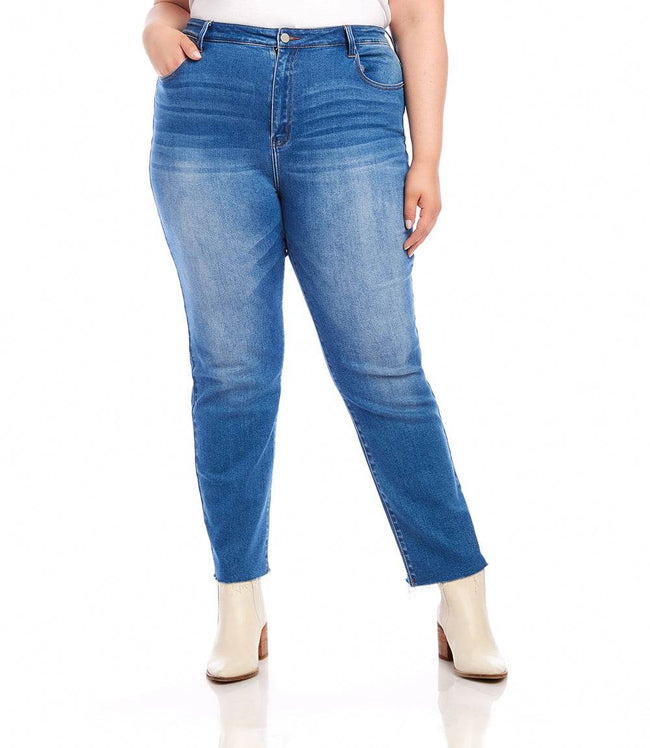 karen kane Denim Plus Size Raw Hem Straight Jeans Karen Kane