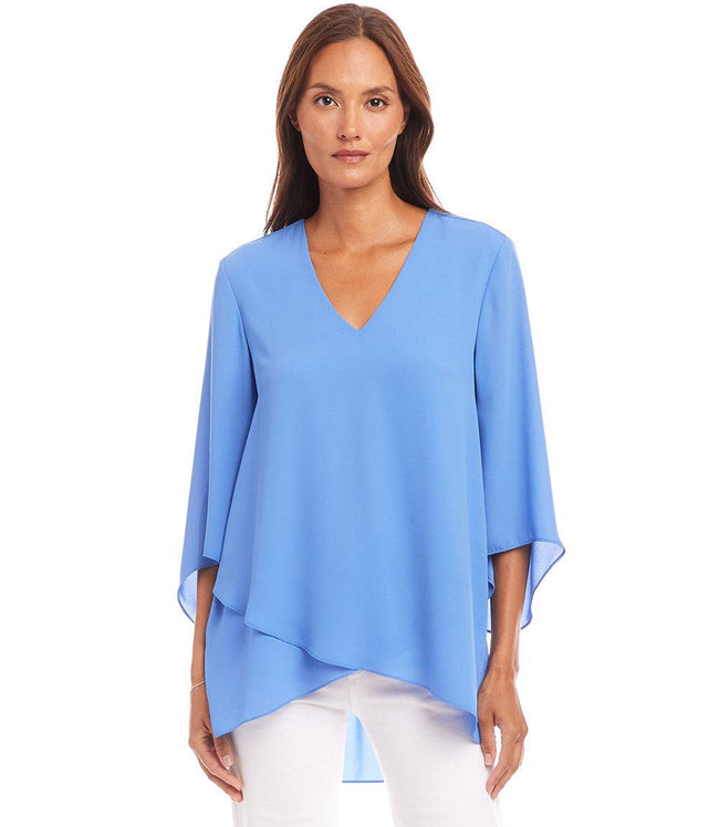 Karen Kane Dusty Blue Bracelet Sleeve Asymmetric Top Karen Kane