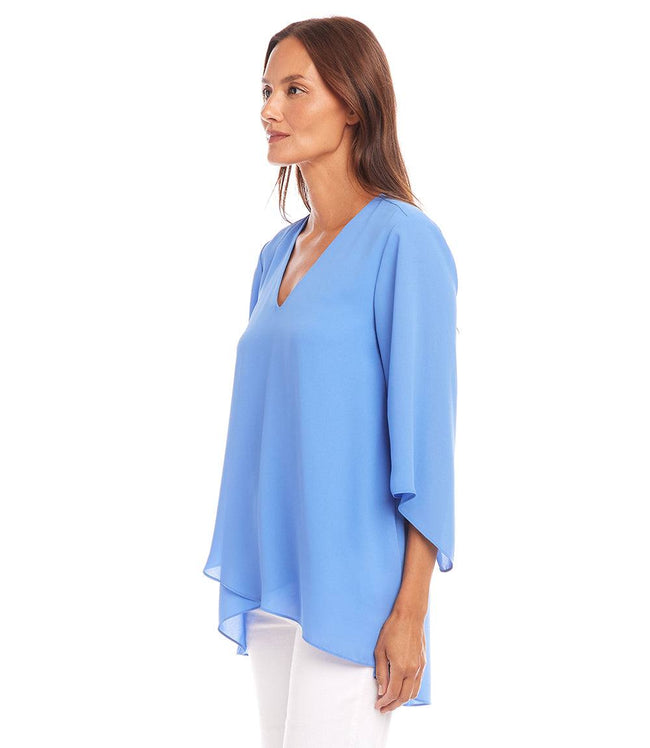 Karen Kane Dusty Blue Bracelet Sleeve Asymmetric Top Karen Kane