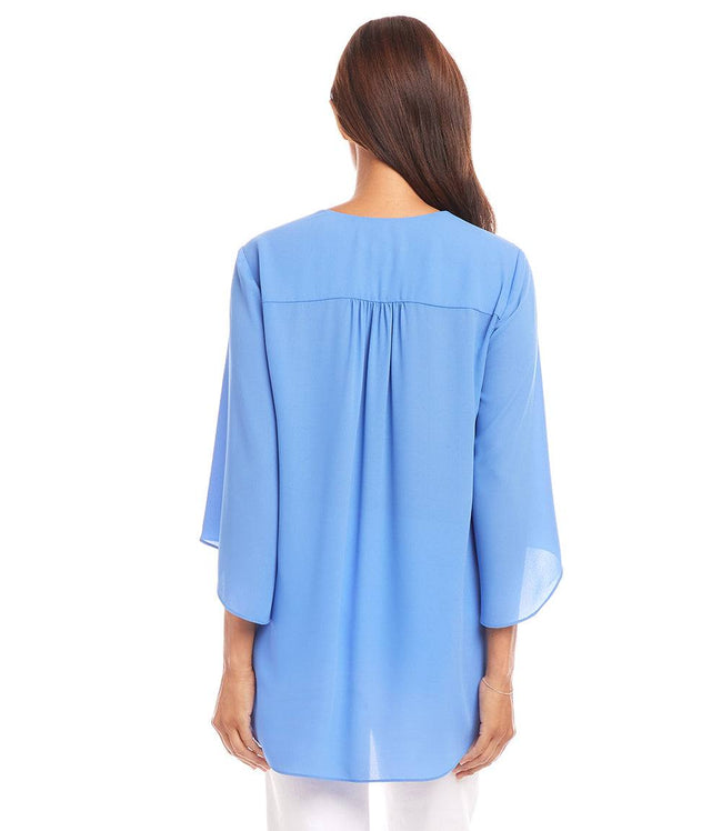 Karen Kane Dusty Blue Bracelet Sleeve Asymmetric Top Karen Kane