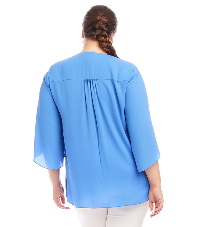 Karen Kane Dusty Blue Plus Size Bracelet Sleeve Asymmetric Top Karen Kane