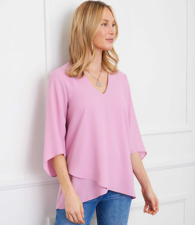 karen kane Dusty Pink Bracelet Sleeve Asymmetric Top Karen Kane